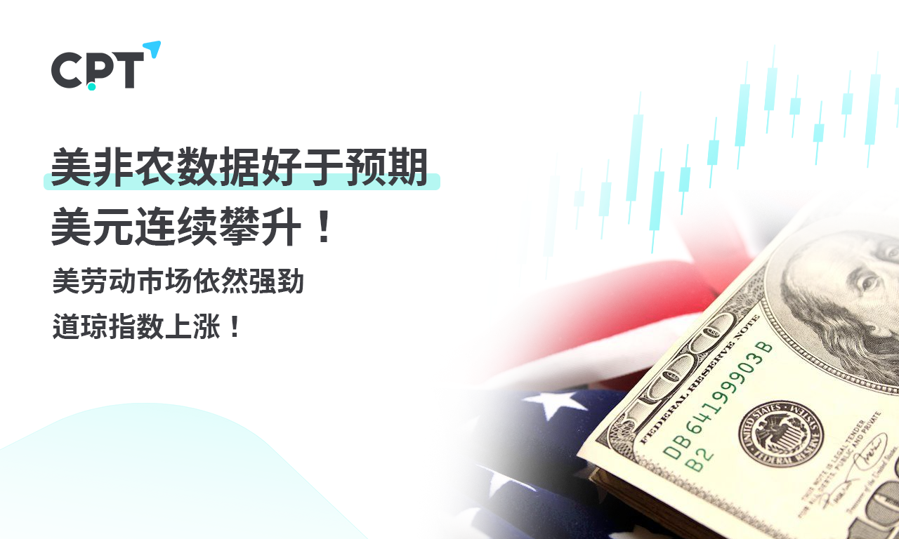 CPT Markets 外汇评析：美非农数据好于预期，美元连续攀升！美劳动市场依然强劲，道琼指数上涨！